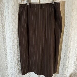 Studio Classics Skirt Pinstriped Brown Lined Straight Slit Front Skirt Size 20